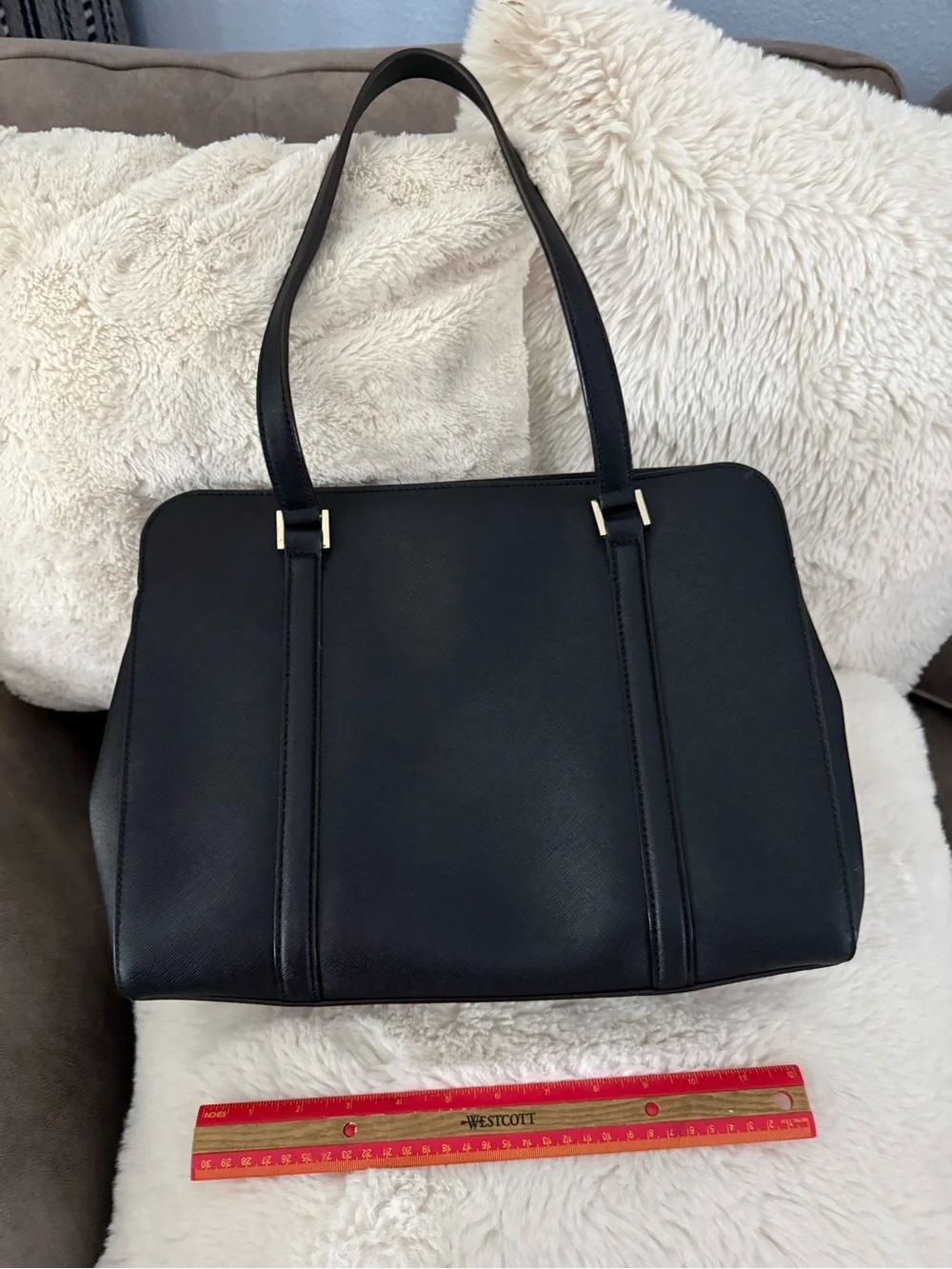 kate spade Black Structured Saffiano Tote with Gold Hardware